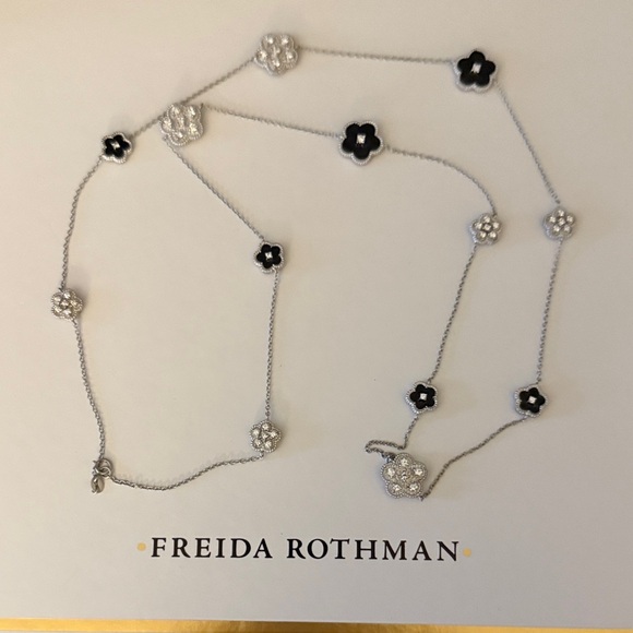 Freida Rothman Silver and Black enamel Floral Necklace - Picture 1 of 4